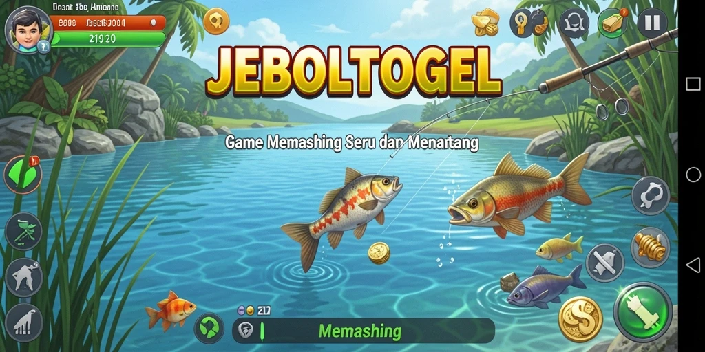 Tampilan antarmuka permainan memancing JEBOLTOGEL yang menarik dan interaktif.