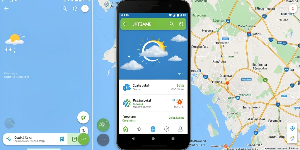 Antarmuka JKTGAME yang menampilkan informasi cuaca lokal dengan jelas.