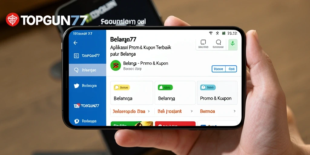 Screenshot antarmuka aplikasi TOPGUN77 dengan kupon dan promo menarik.