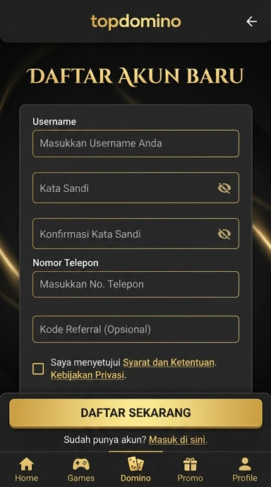 Panduan Registrasi Akun Topdomino untuk Pengguna Android